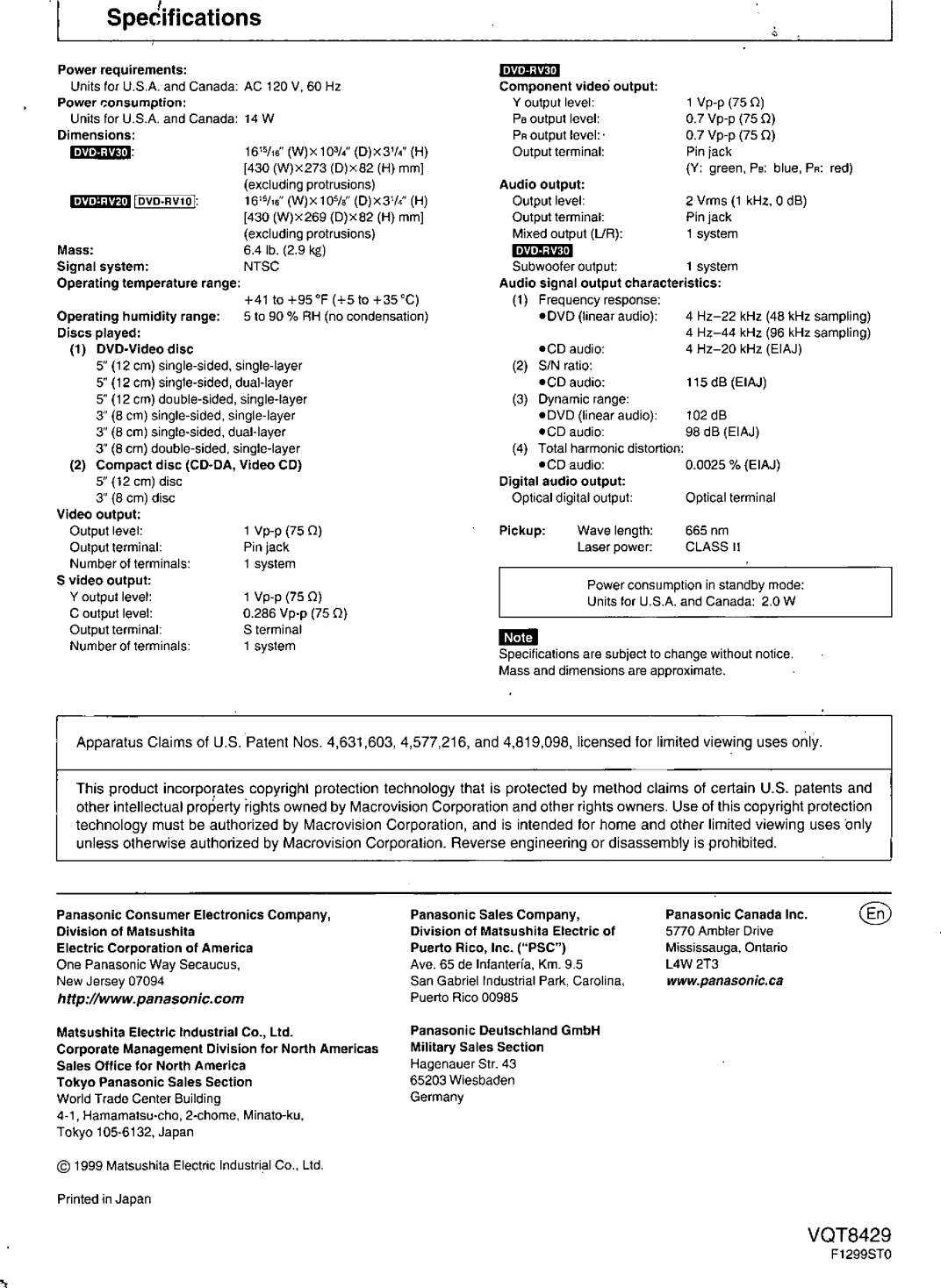 Panasonic DVD-RV30, DVD-RV20, DVD-RV10 manual 