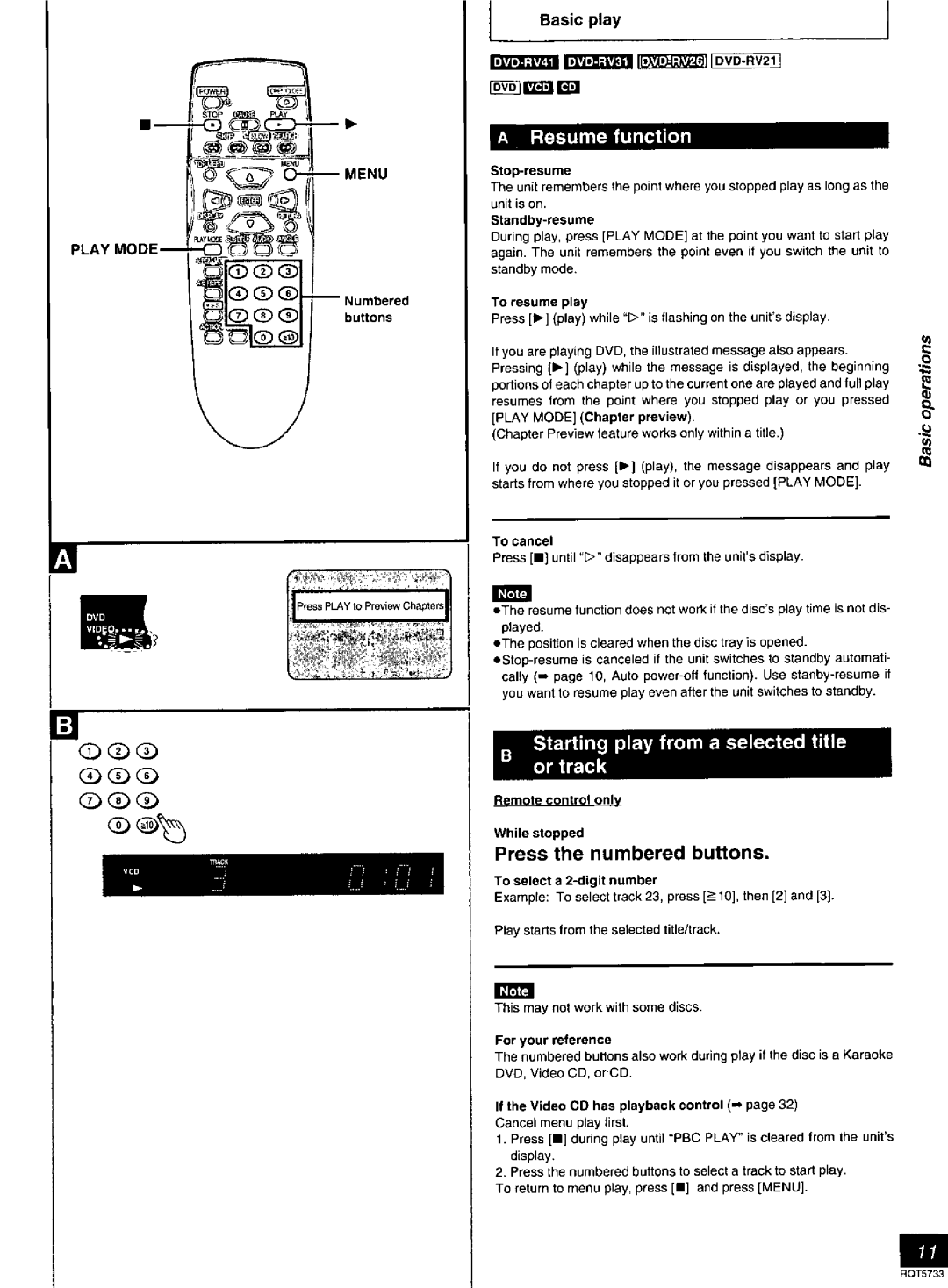 Panasonic DVD-RV26, DVD-RV21 manual Press the numbered buttons, Basic play AL,i,I,vA,e=L,I 