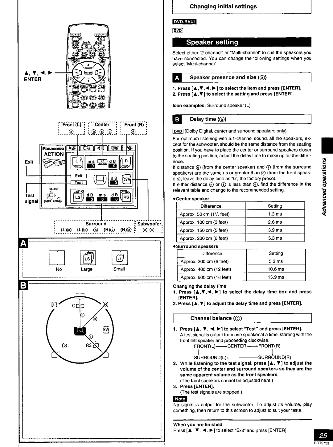 Panasonic DVD-RV26, DVD-RV21 manual Channel balance Q, Frontl-.Center--.Frontr 