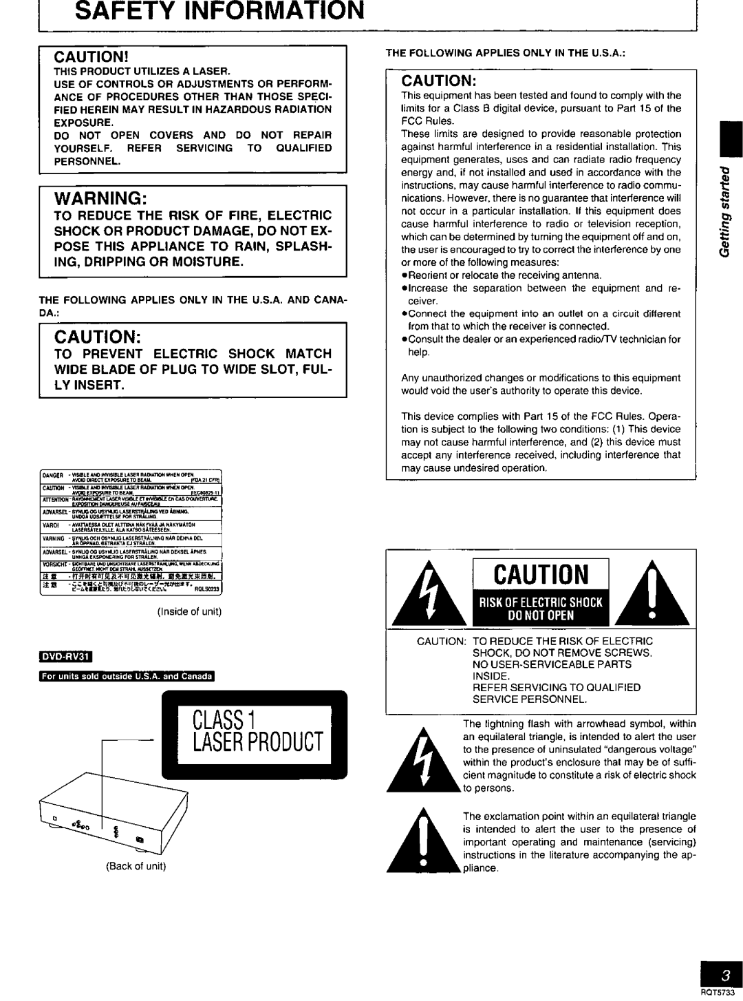 Panasonic DVD-RV26, DVD-RV21 manual Following Applies only in the U.S.A, and Cana, To persons, Pliance 