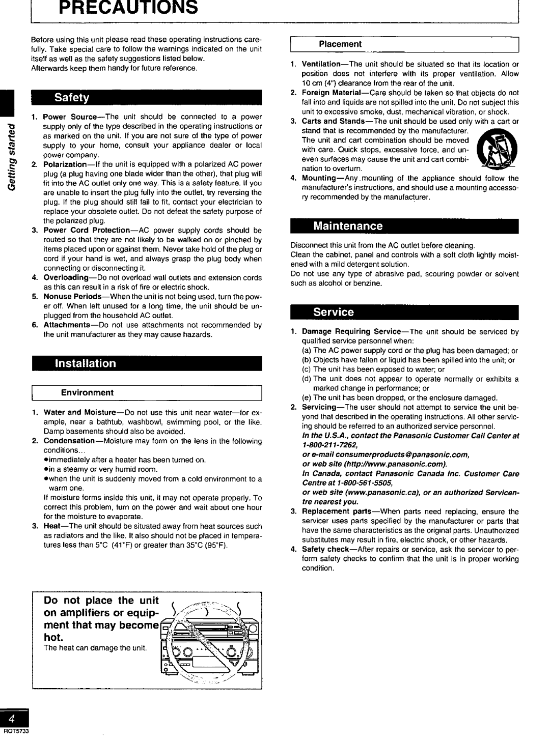 Panasonic DVD-RV21, DVD-RV26 manual Environment, Placement, Heat can damage the unit 