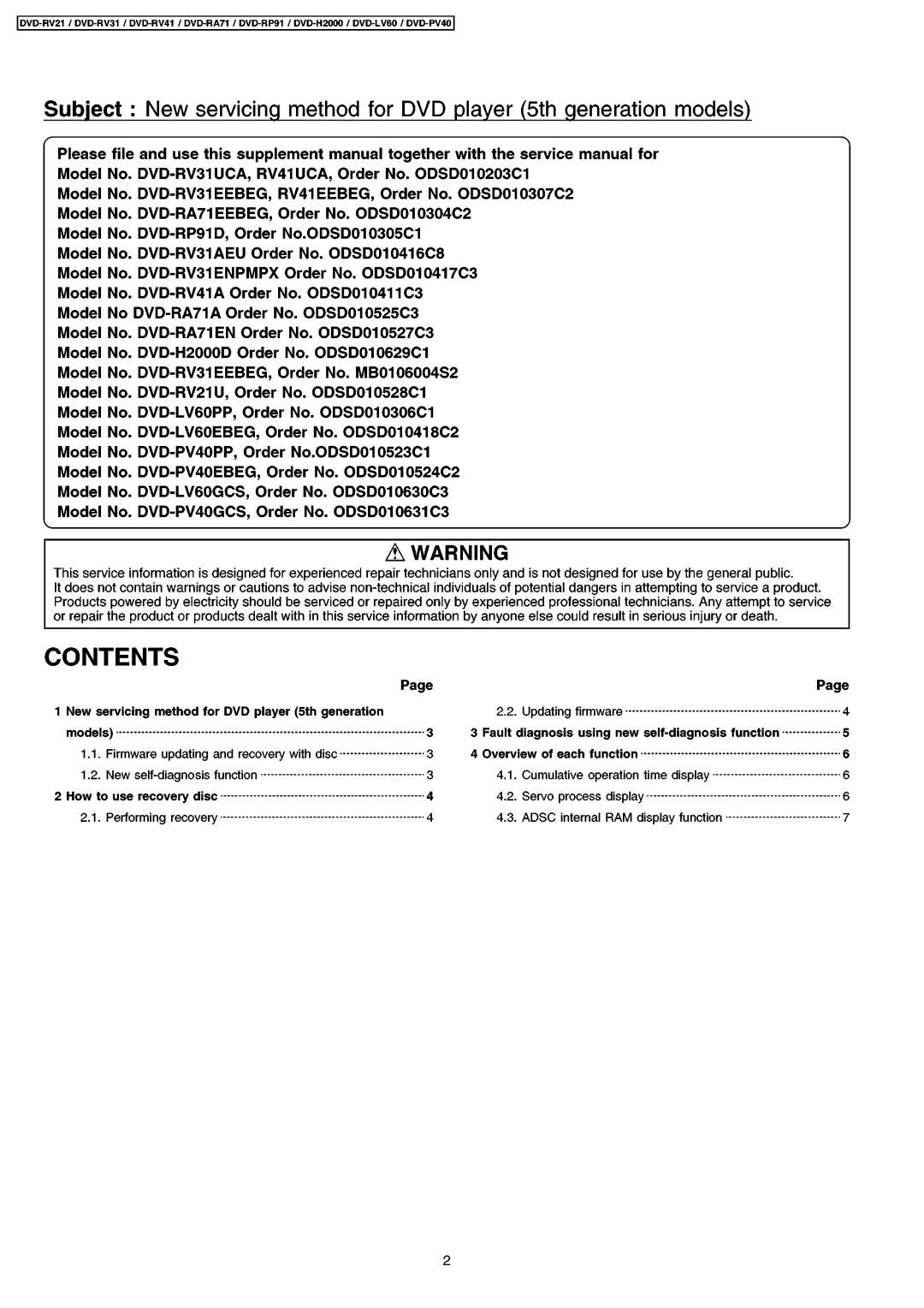 Panasonic DVD-RV41, DVD-RV31, DVD-PV40, DVD-RV21, DVD-RP91, DVD-RA71, DVD-H2000, DVD-LV60 manual 