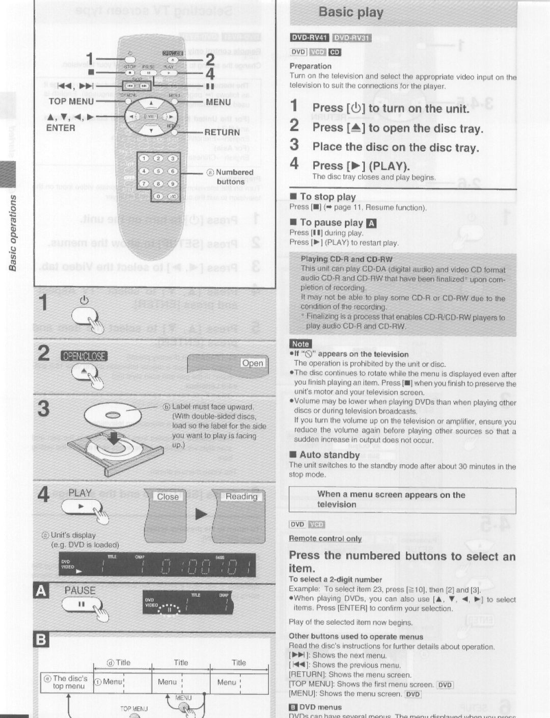 Panasonic DVD-RV31, DVD-RV41 manual 