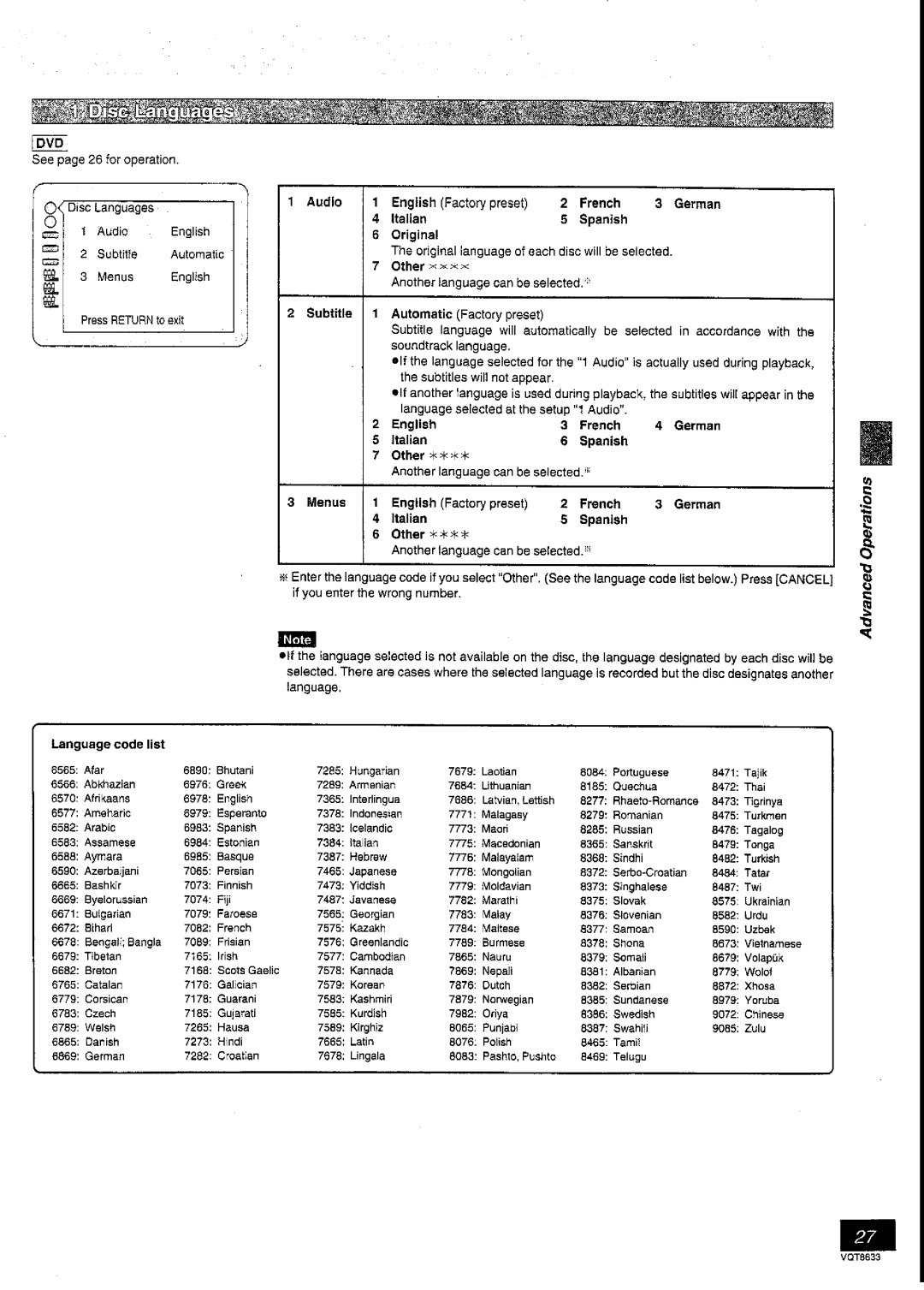 Panasonic DVD-RV40 manual 