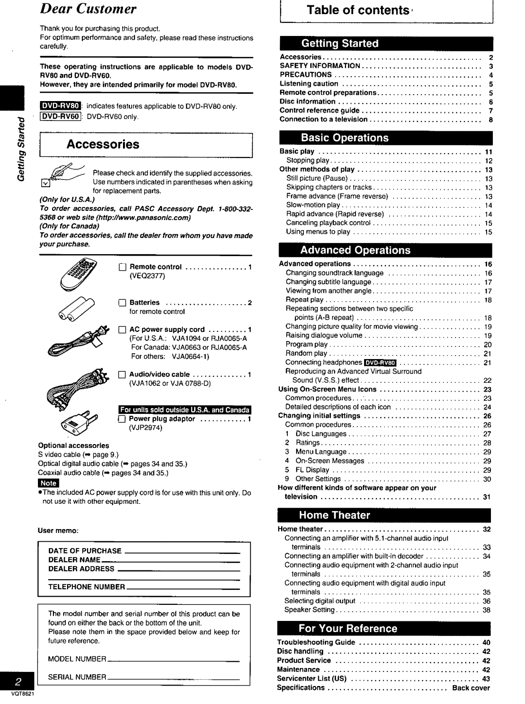 Panasonic DVD-RV80 manual 