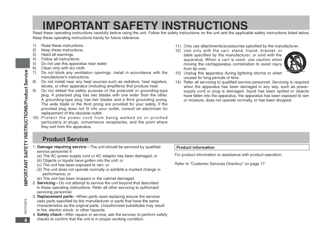 Panasonic DVD-S1 warranty INSTRUCTIONS/Product Service, Product information 