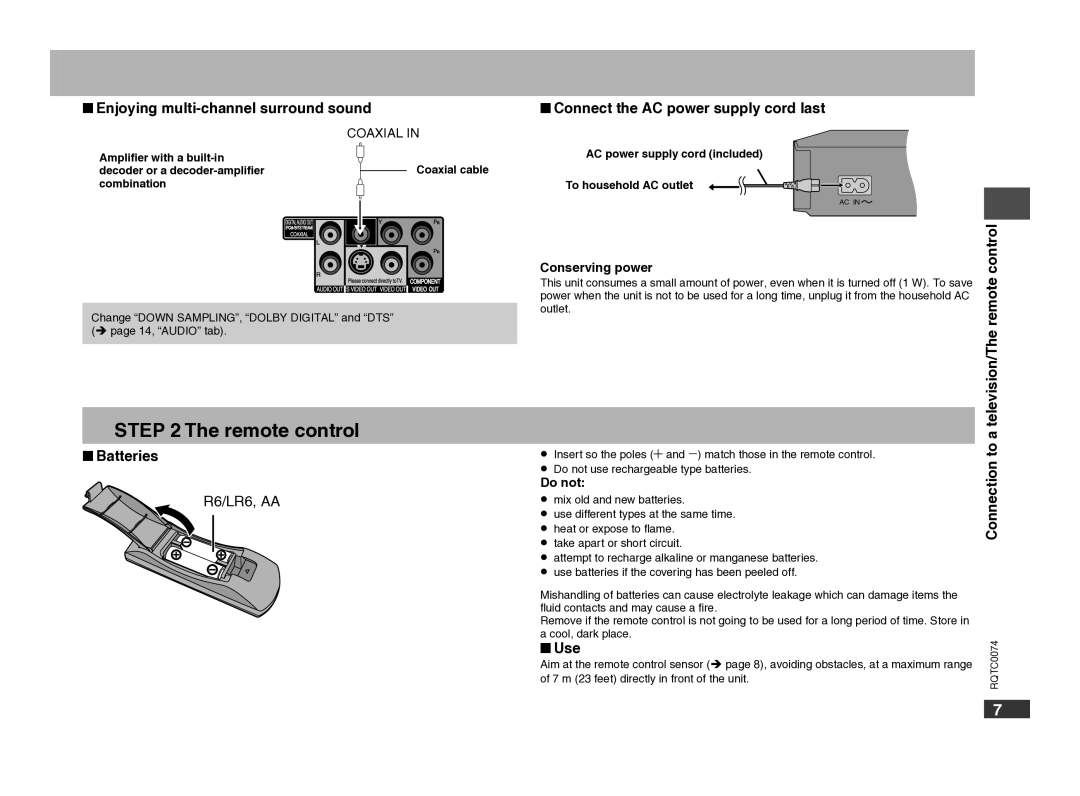 Panasonic DVD-S1 warranty Remote control 