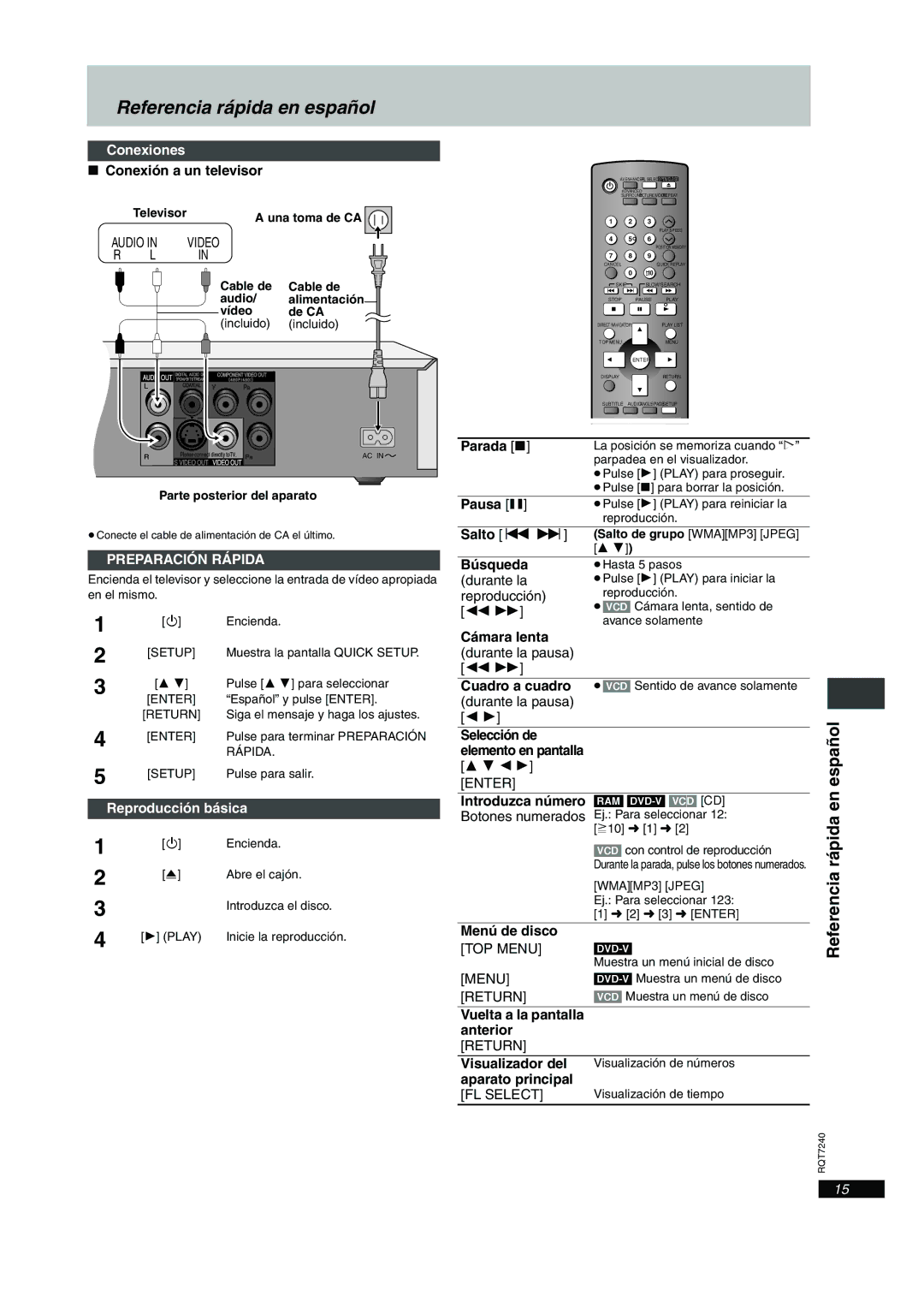 Panasonic DVD-S24, DVD-S27U operating instructions Conexiones, Reproducción básica 