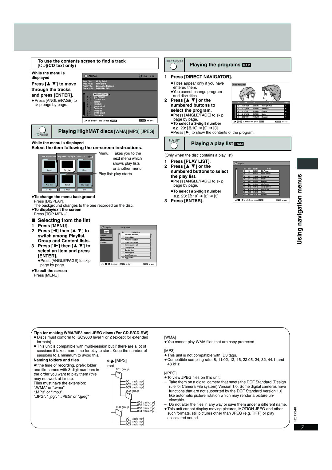 Panasonic DVD-S24, DVD-S27U operating instructions Menus, Using 