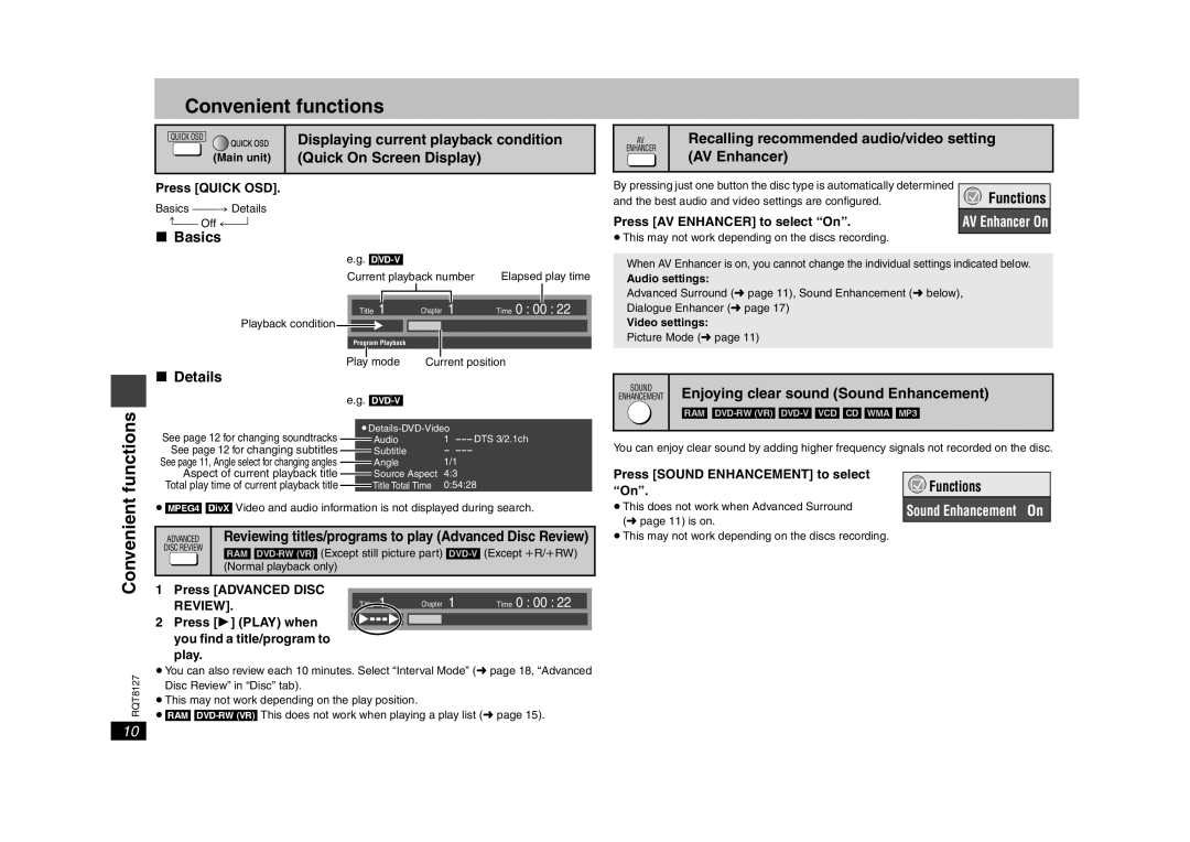 Panasonic DVD-S29 operating instructions Convenient functions 