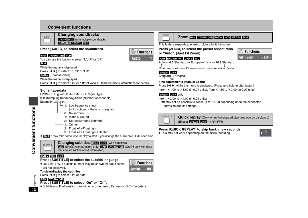 Panasonic DVD-S29 operating instructions Convenient functions, Audio 