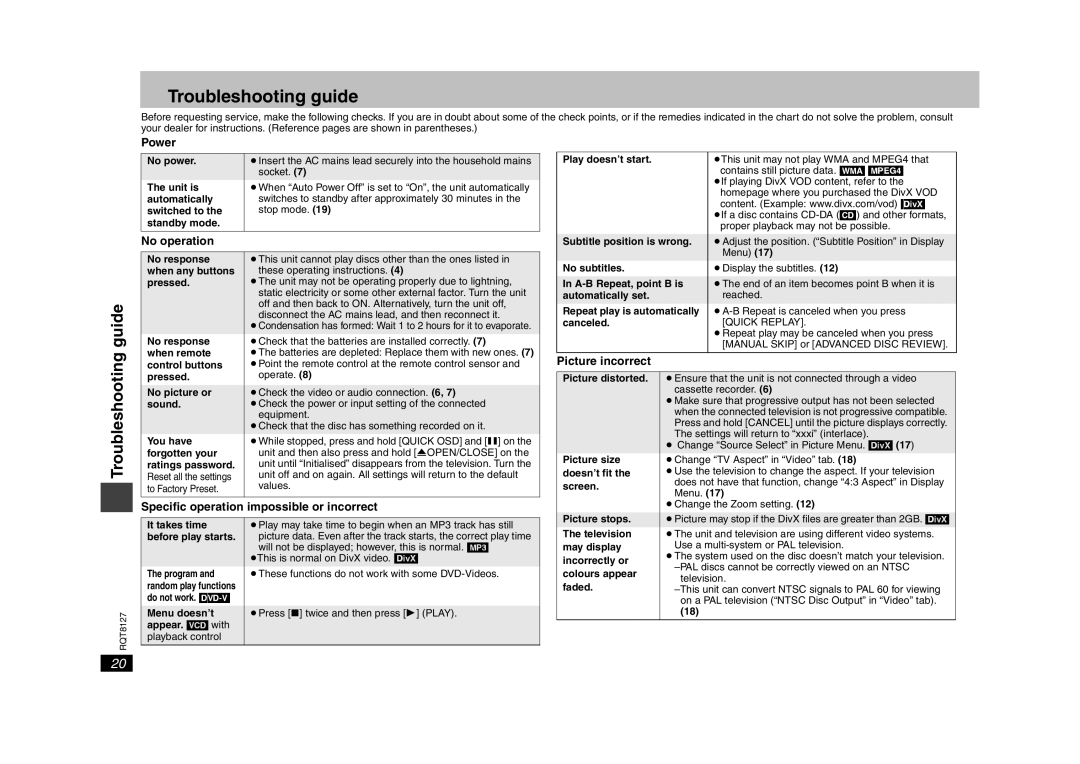 Panasonic DVD-S29 operating instructions Troubleshooting guide 