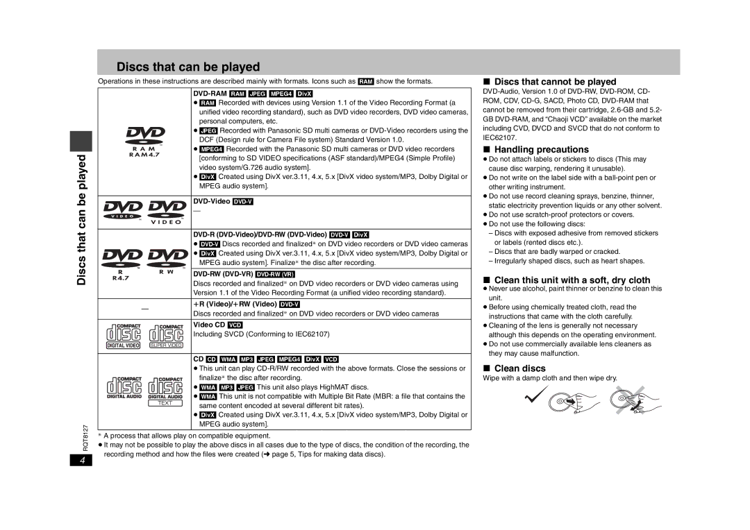 Panasonic DVD-S29 operating instructions Discs that can be played 