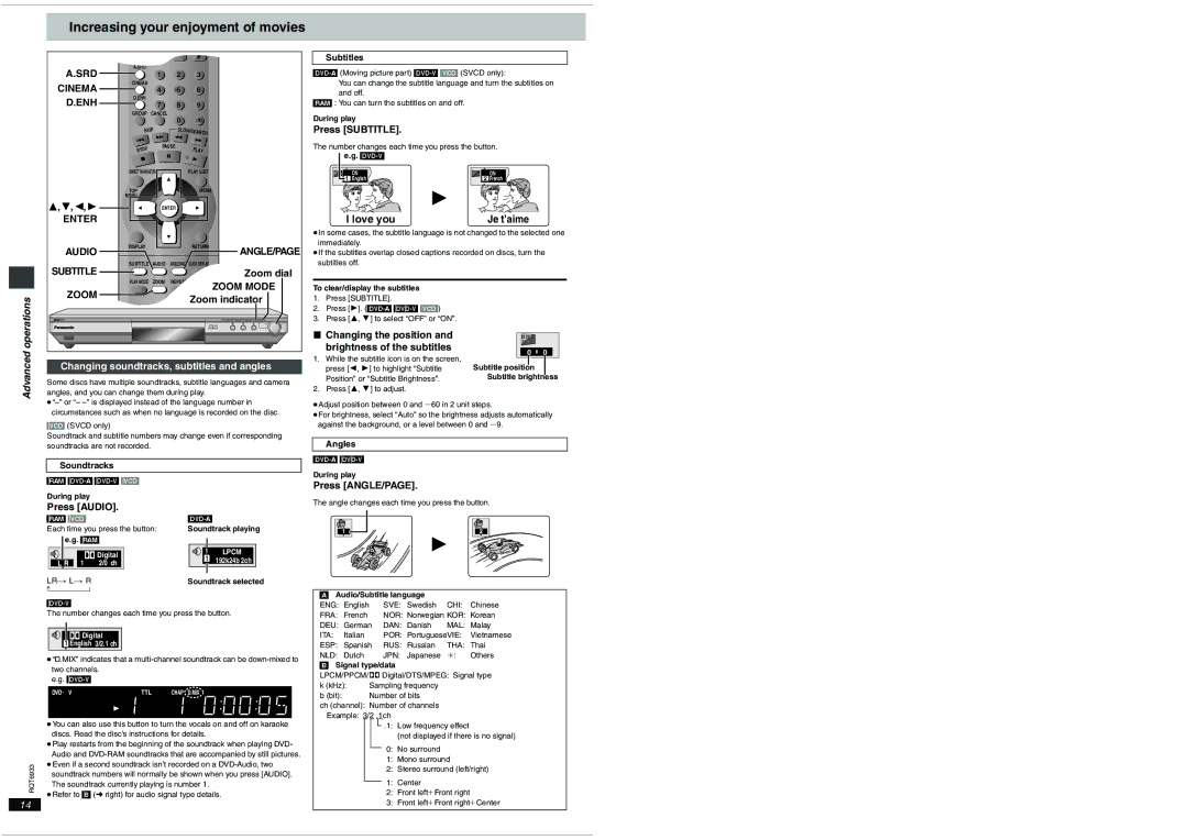 Panasonic DVD-S31 important safety instructions Increasing your enjoyment of movies, Advanced 