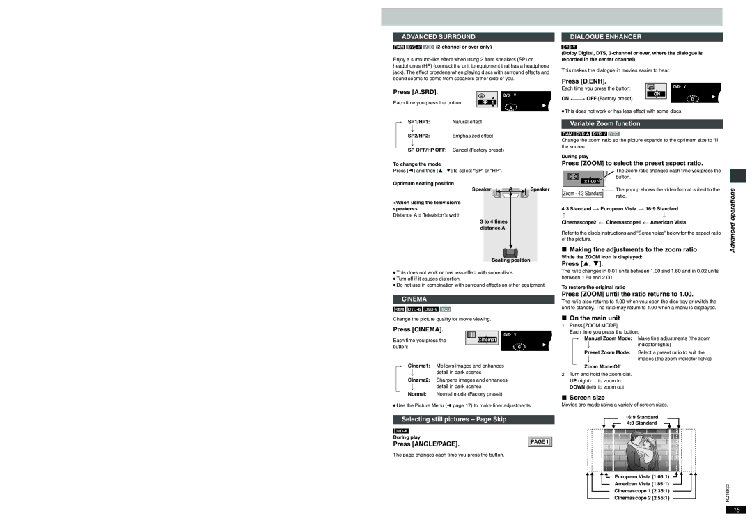 Panasonic DVD-S31 important safety instructions Variable Zoom function, Selecting still pictures Page Skip 