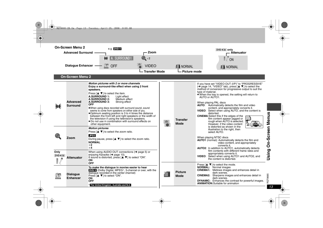 Panasonic DVD-K32, DVD-S32 specifications Menus, Using 