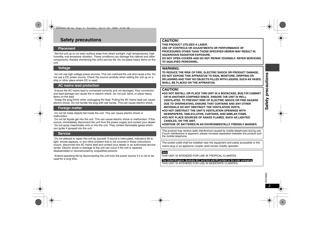 Panasonic DVD-K32, DVD-S32 specifications Safety precautions, Placement 