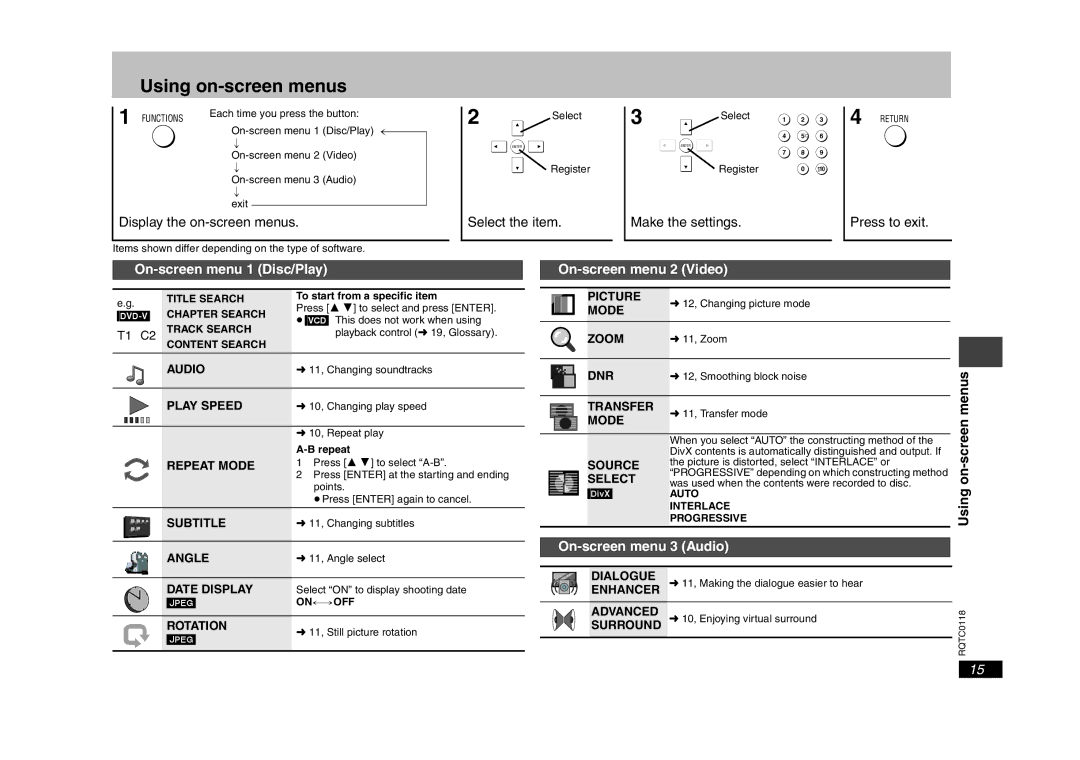 Panasonic DVD-S33 specifications Using on-screen menus 