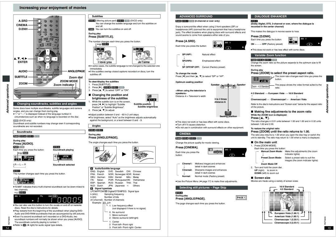 Panasonic DVD-S35 important safety instructions Increasing your enjoyment of movies, Advanced 