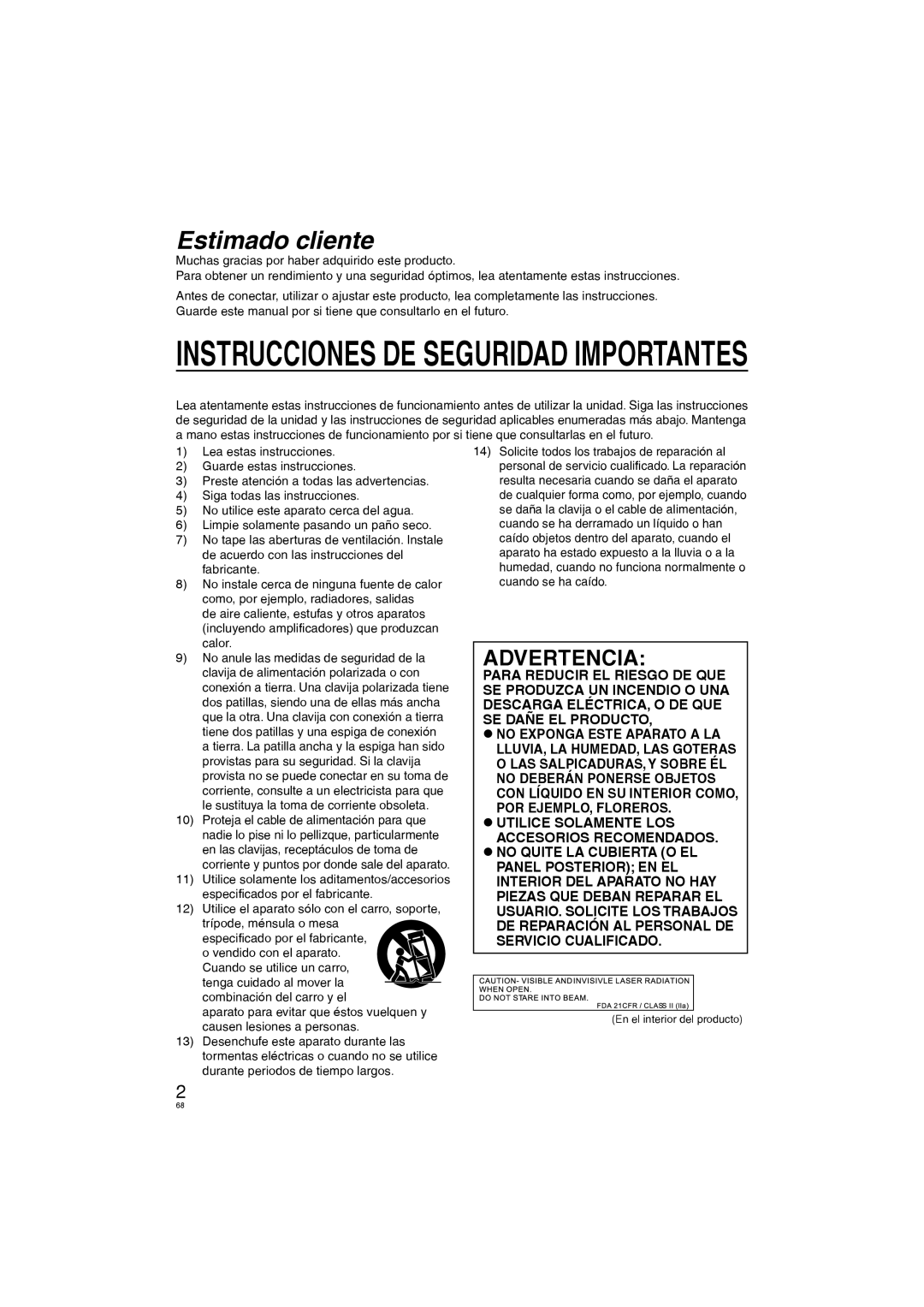 Panasonic DVD-S38, DVD-S58 manuel dutilisation Instrucciones DE Seguridad Importantes 