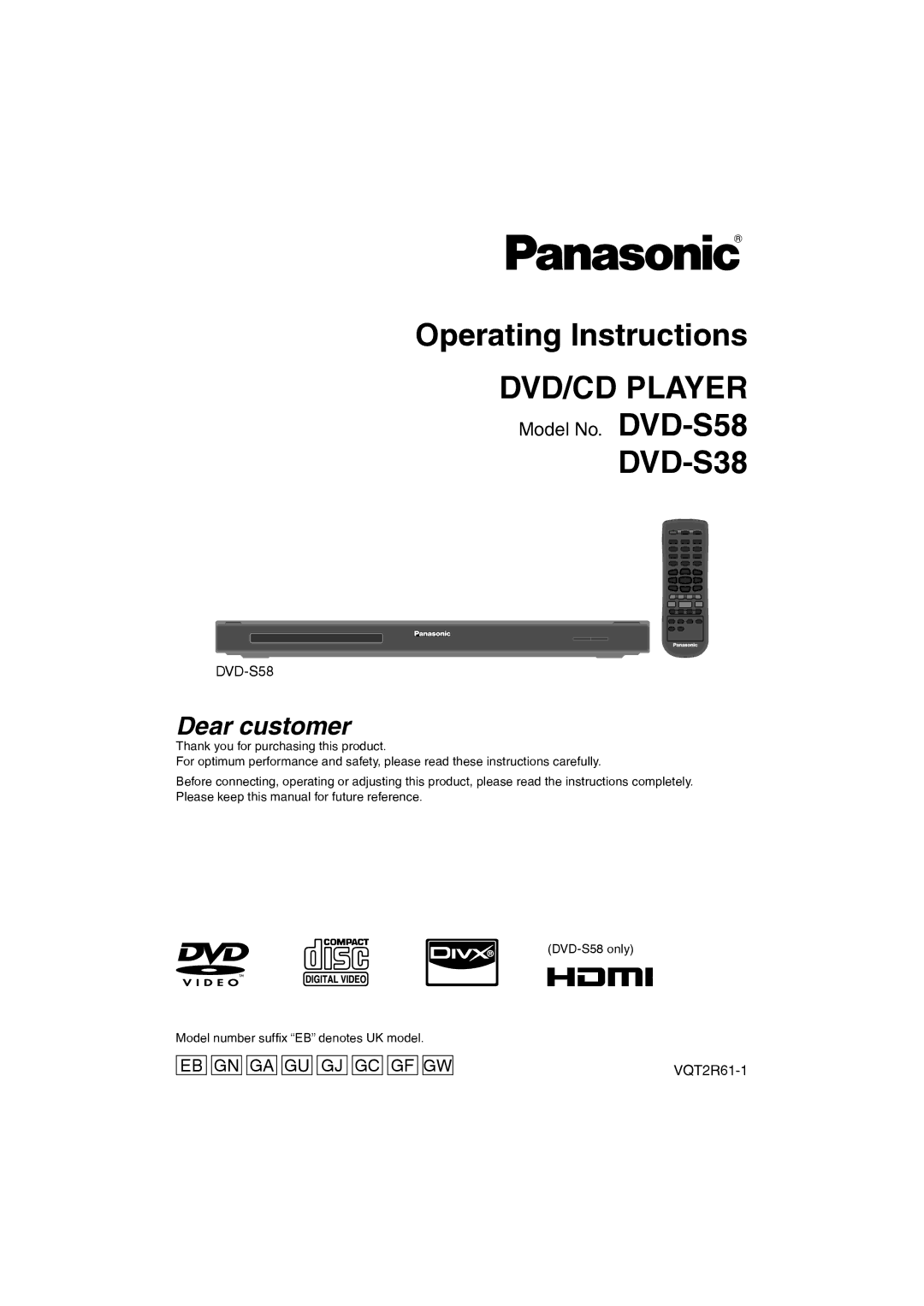 Panasonic DVD-S58, DVD-S38 manuel dutilisation DVD/CD Player 