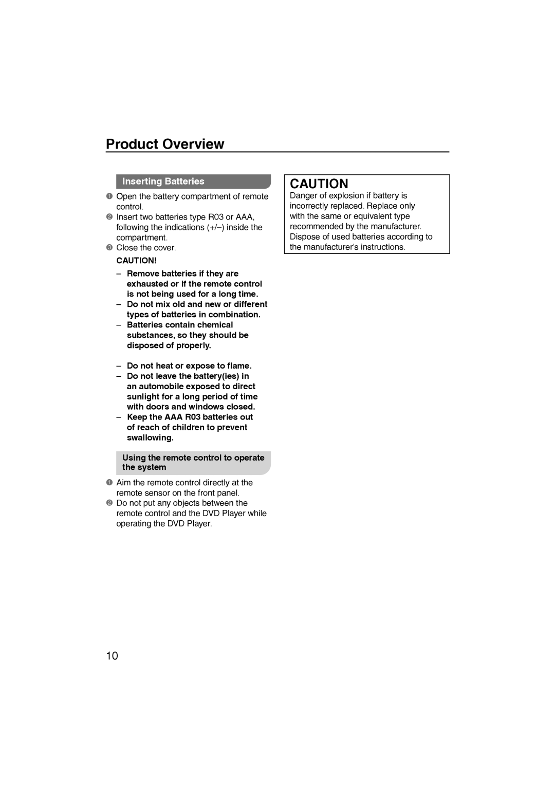 Panasonic DVD-S38, DVD-S58 manual Inserting Batteries 