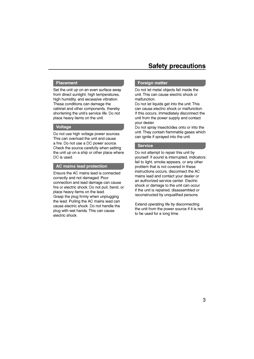 Panasonic DVD-S58, DVD-S38 manual Safety precautions 