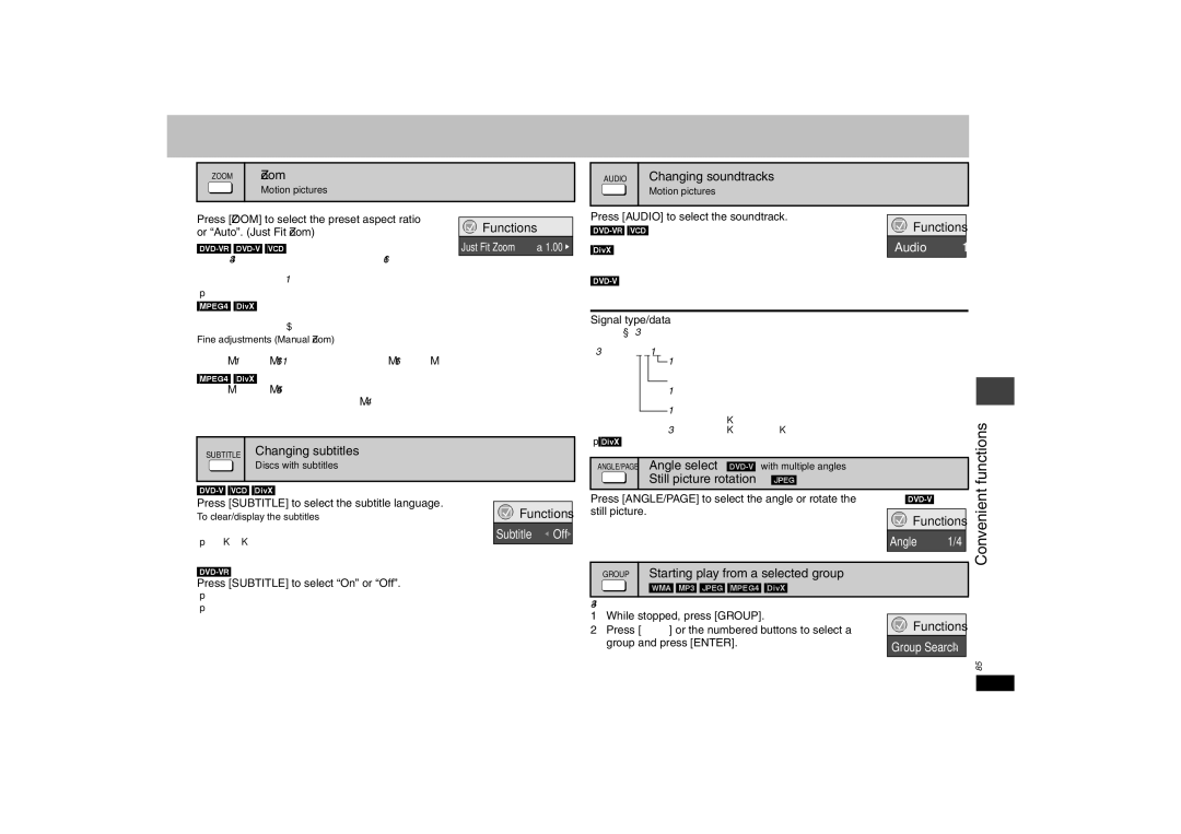 Panasonic DVD-S42 specifications Functions, Audio 