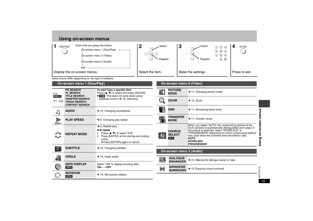 Panasonic DVD-S43 operating instructions Using on-screen menus 