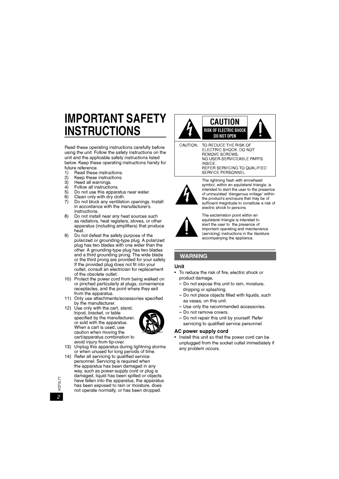 Panasonic DVD-S48 Heat, Do not defeat the safety purpose, A third grounding prong. The wide blade, Obsolete outlet 