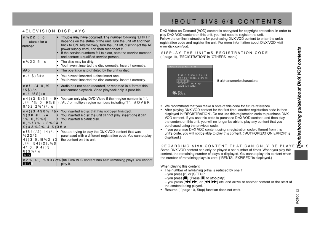 Panasonic DVD-S54 warranty About DivX VOD contents 