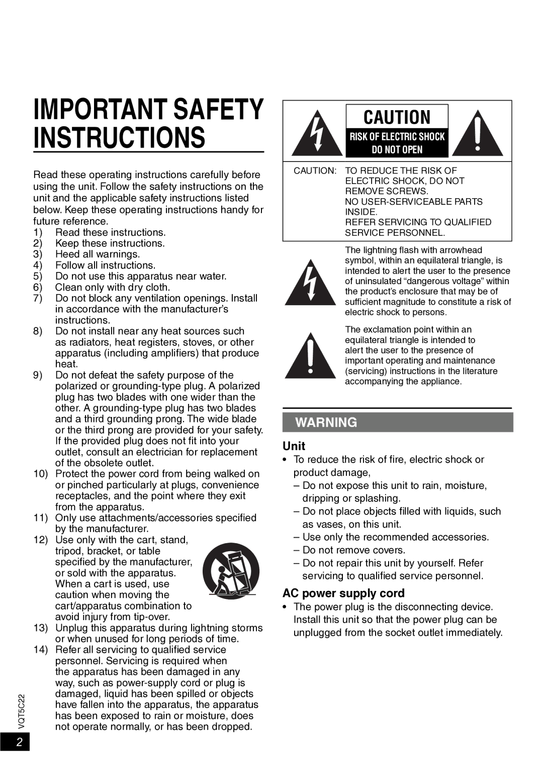 Panasonic DVD-S700, DVD-S500 owner manual Unit, AC power supply cord 