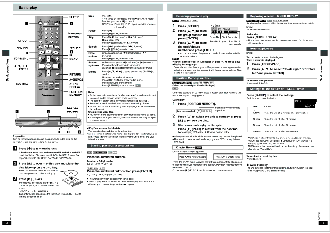 Panasonic DVD-S75 operating instructions Basic play, Operations 