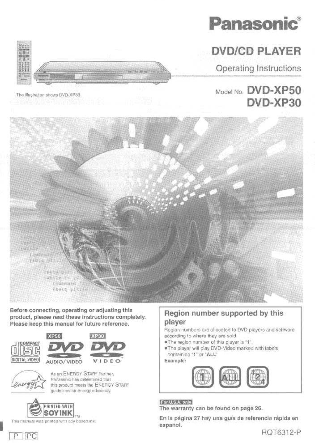 Panasonic DVD-XP50, DVD-XP30 manual 