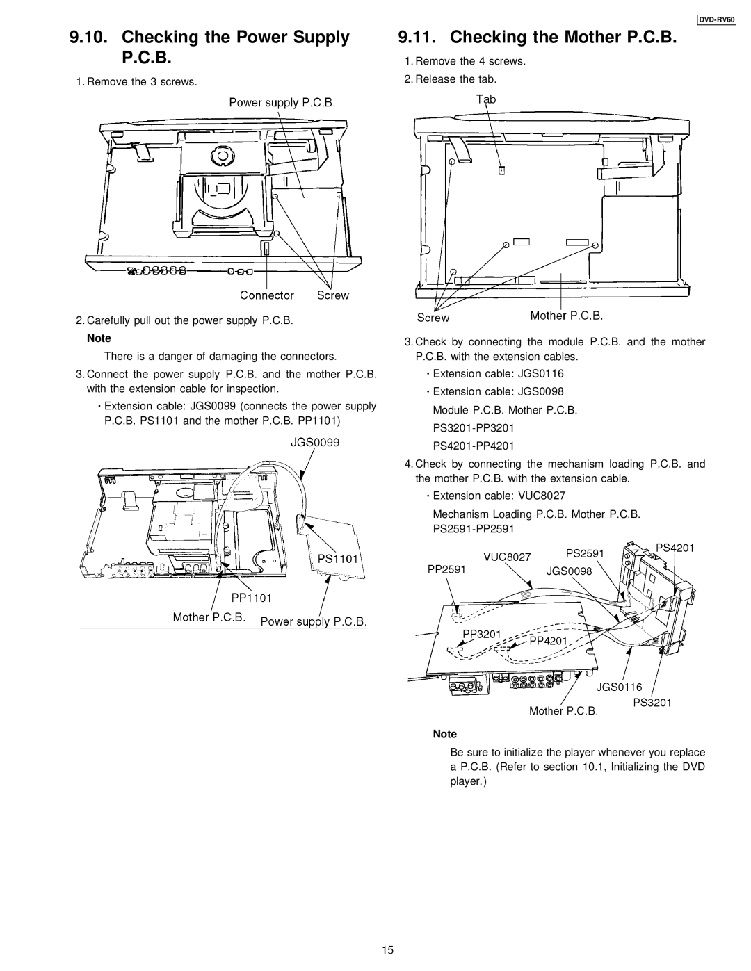 Panasonic DVDRV60 specifications Checking the Power Supply P.C.B, Checking the Mother P.C.B 