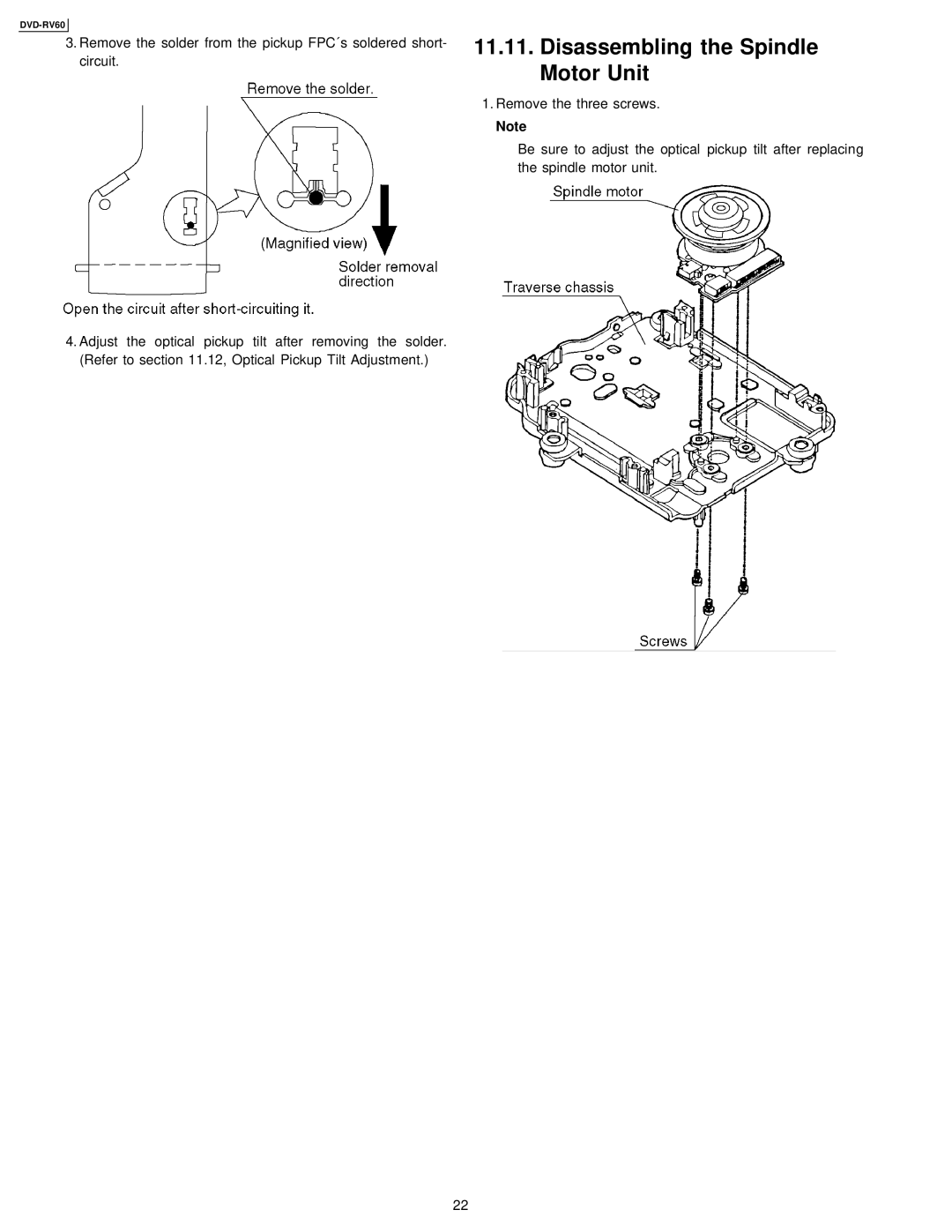 Panasonic DVDRV60 specifications Disassembling the Spindle Motor Unit 