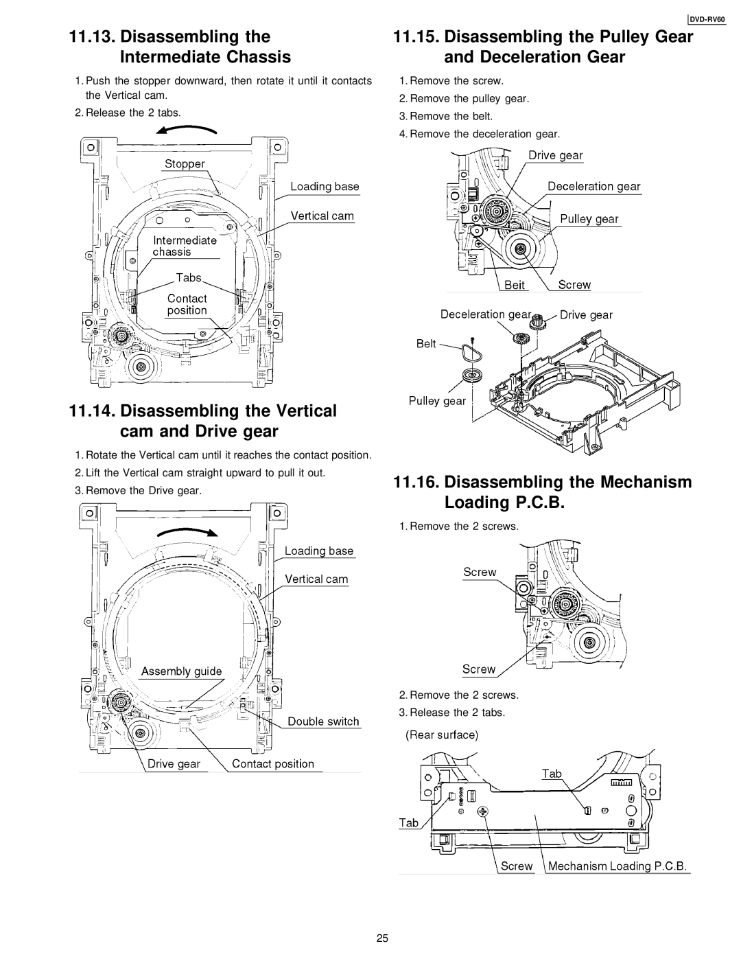 Panasonic DVDRV60 Disassembling the Pulley Gear and Deceleration Gear, Disassembling the Mechanism Loading P.C.B 