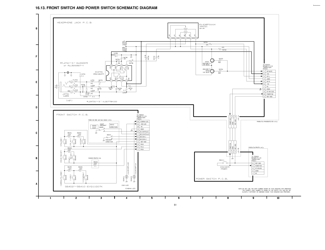 Panasonic DVDRV60 specifications Front Switch and Power Switch Schematic Diagram 