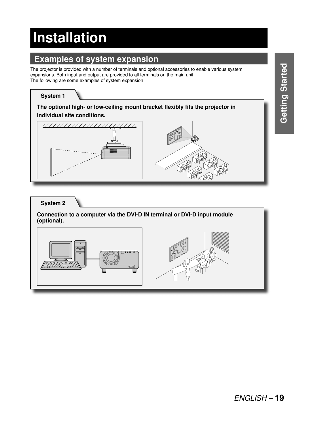 Panasonic PT-D10000U, DW10000U manual Installation, Examples of system expansion 