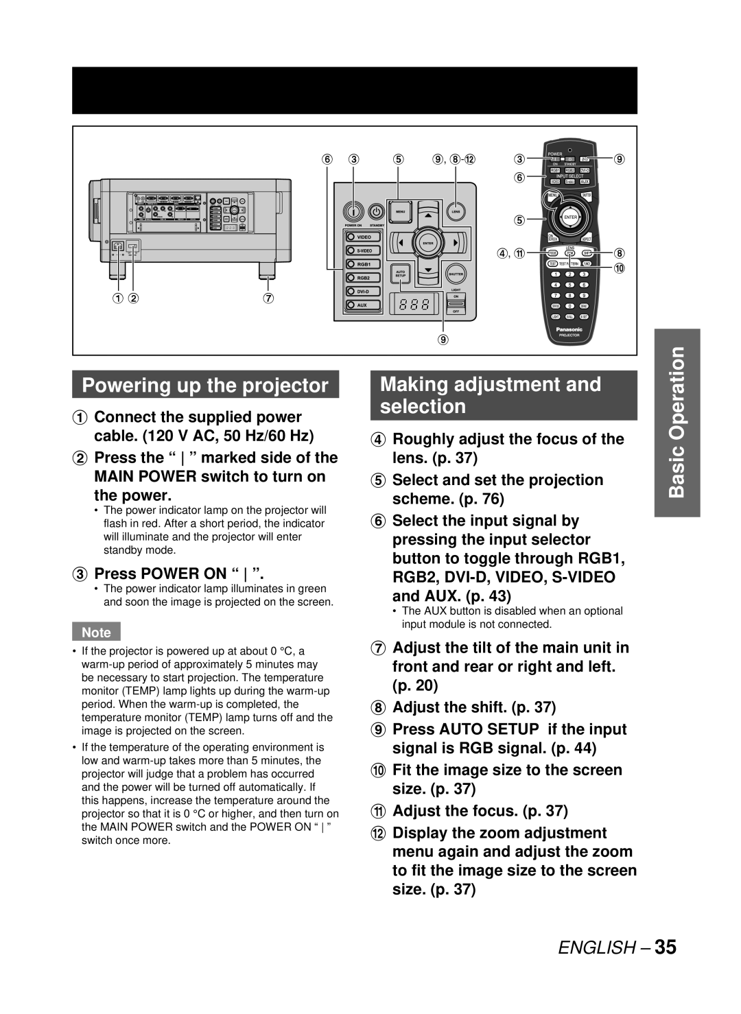 Panasonic PT-D10000U, DW10000U manual Powering up the projector, Making adjustment and selection, Press Power on, # $ 