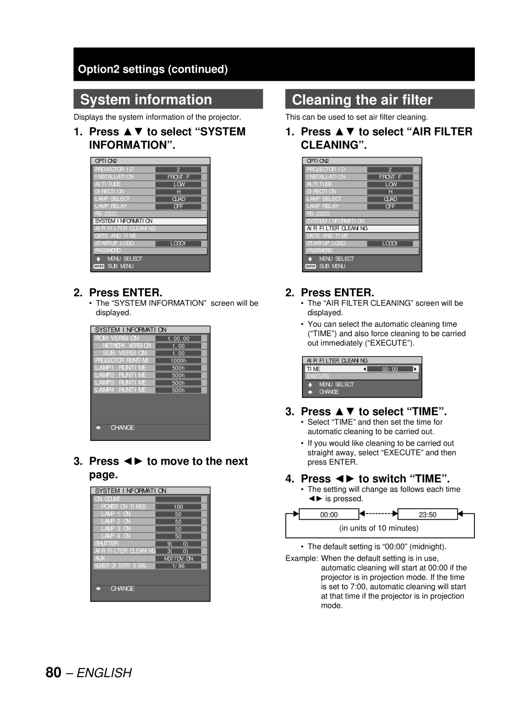 Panasonic DW10000U, PT-D10000U manual System information Cleaning the air filter 