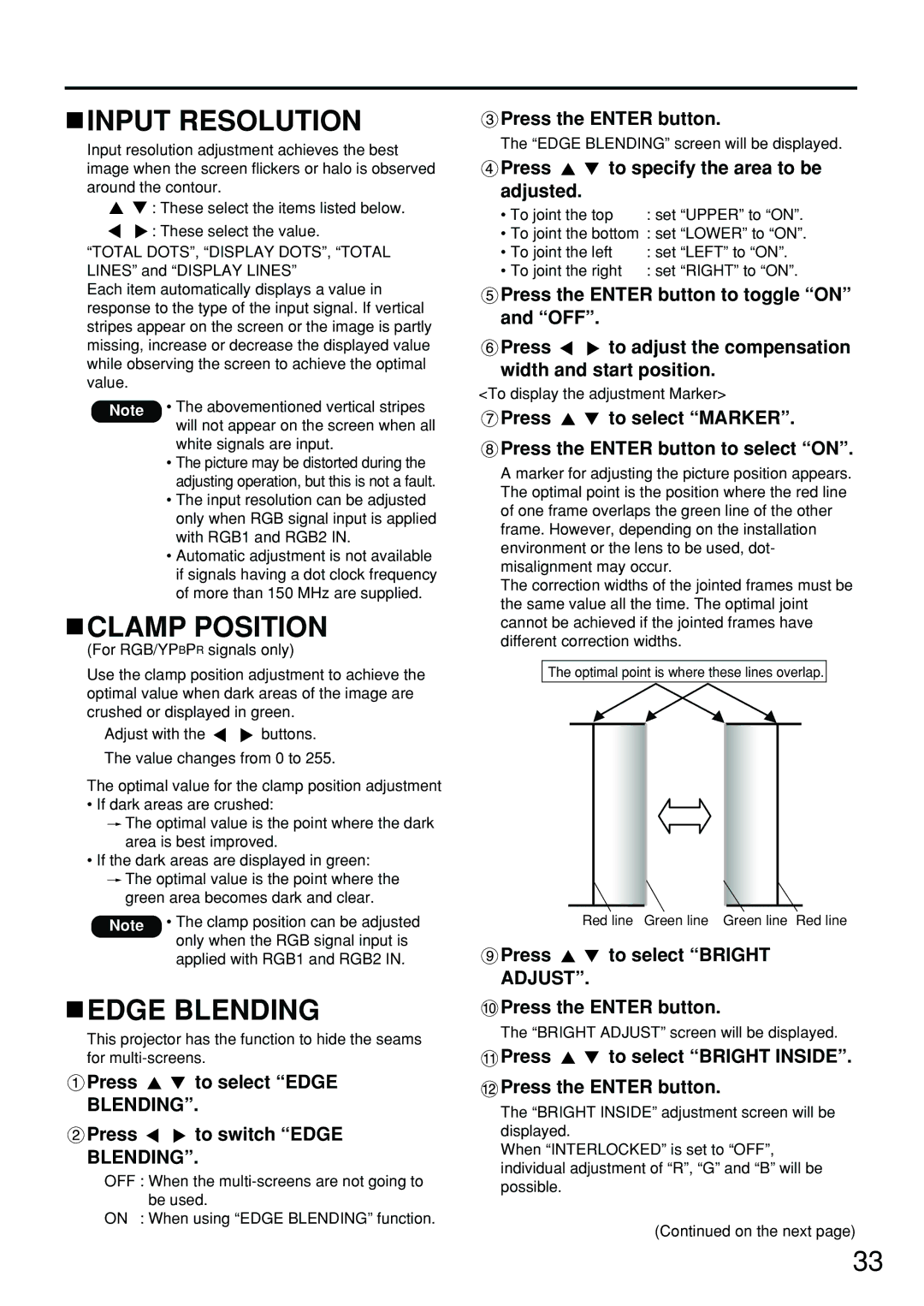 Panasonic DW5100UL, PT-D5700UL, PT-DW5100U operating instructions Input Resolution, Clamp Position, Edge Blending 