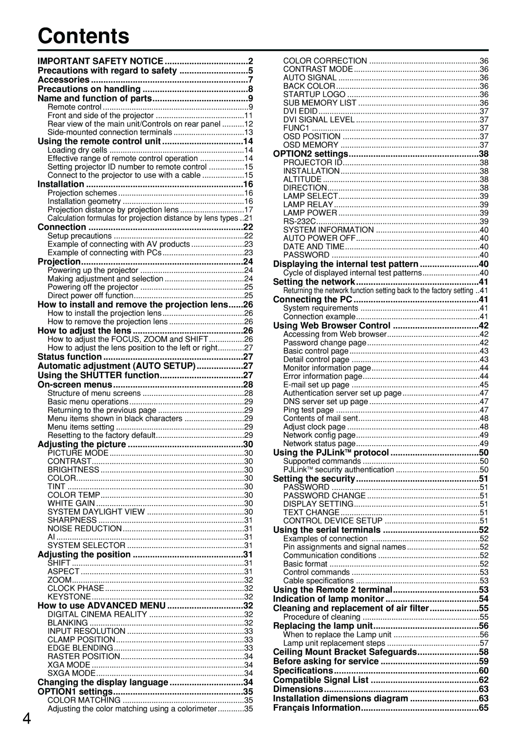 Panasonic DW5100UL, PT-D5700UL, PT-DW5100U operating instructions Contents 