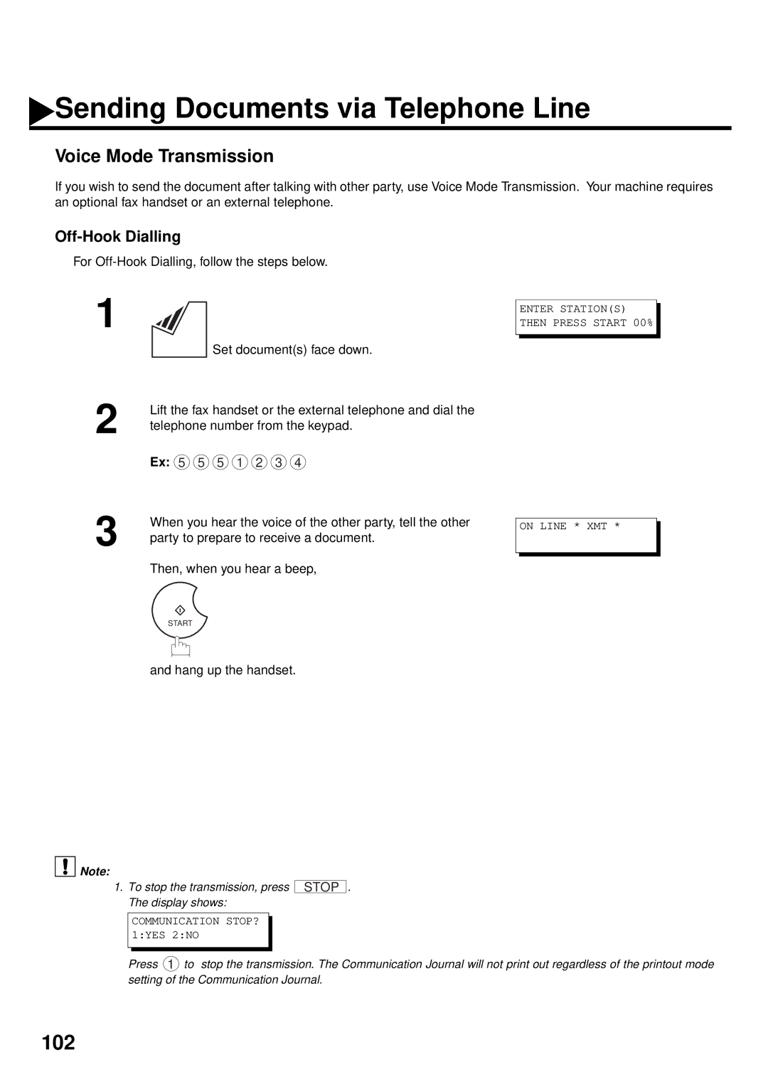 Panasonic DX-2000 manual Voice Mode Transmission, Off-Hook Dialling, Hang up the handset 