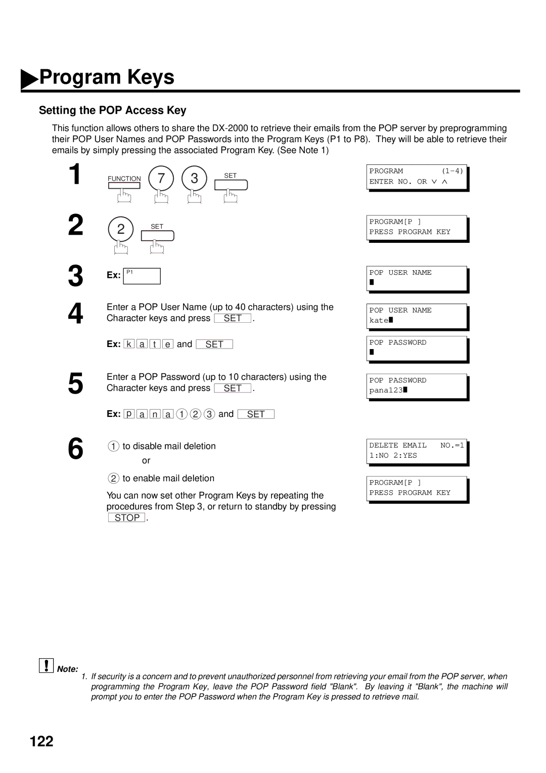 Panasonic DX-2000 manual Setting the POP Access Key, Ex k a, Ex p a 