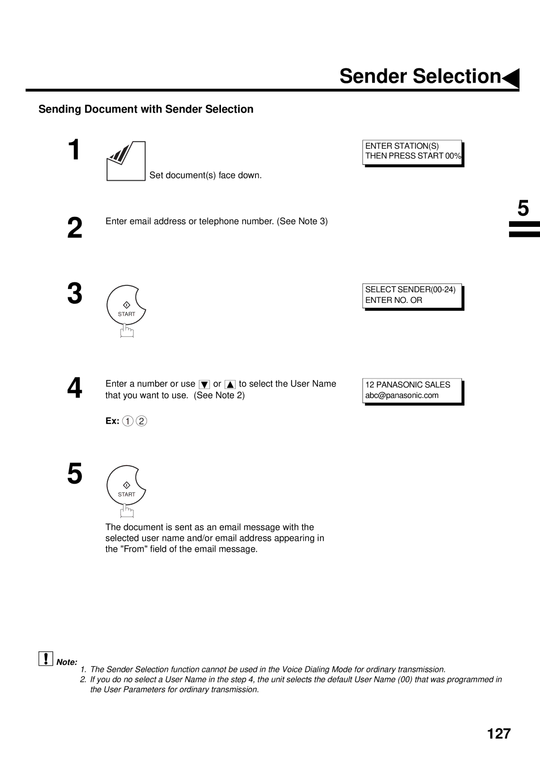 Panasonic DX-2000 manual Sending Document with Sender Selection, Ex 1 