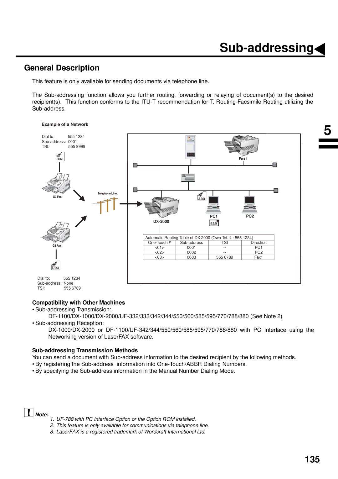 Panasonic DX-2000 manual Compatibility with Other Machines, Sub-addressing Transmission Methods 