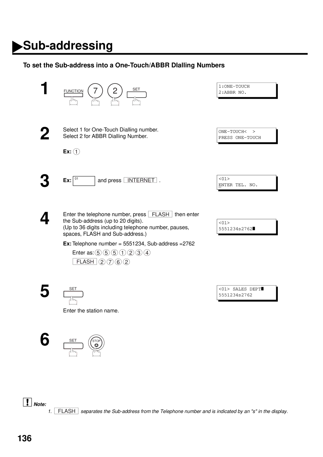 Panasonic DX-2000 manual Enter the telephone number, press, Then enter, Sub-address up to 20 digits, Enter as 