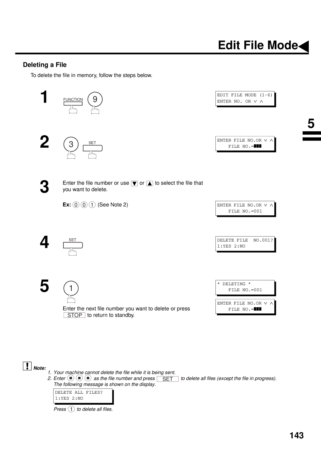 Panasonic DX-2000 manual Deleting a File, To delete the file in memory, follow the steps below 