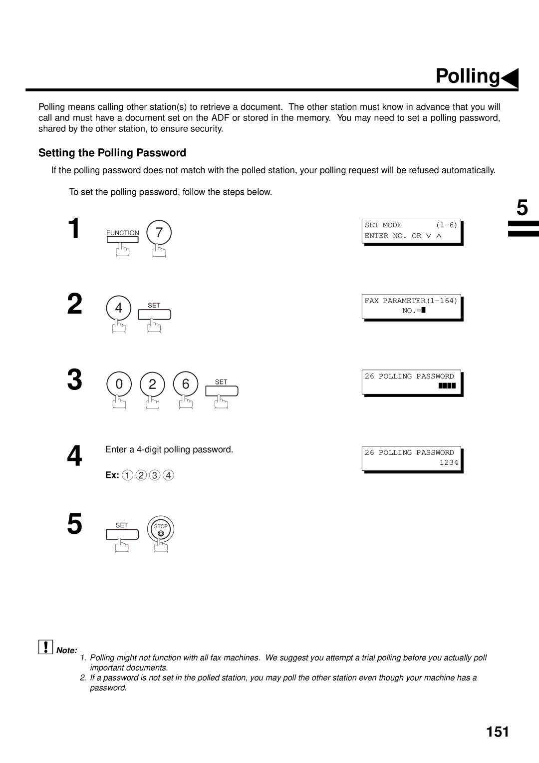 Panasonic DX-2000 manual Setting the Polling Password, Enter a 4-digit polling password 